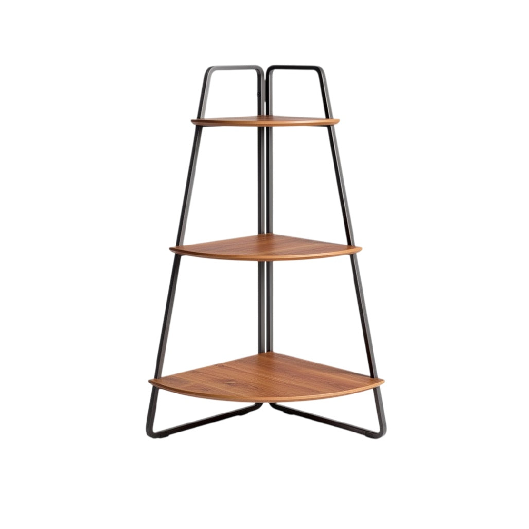**Étagère d'angle en bois et métal - Design moderne à trois niveaux**